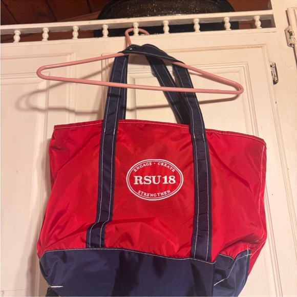 L.L. Bean Red and Navy Tote Bag monogrammed can be removed - Picture 2 of 4